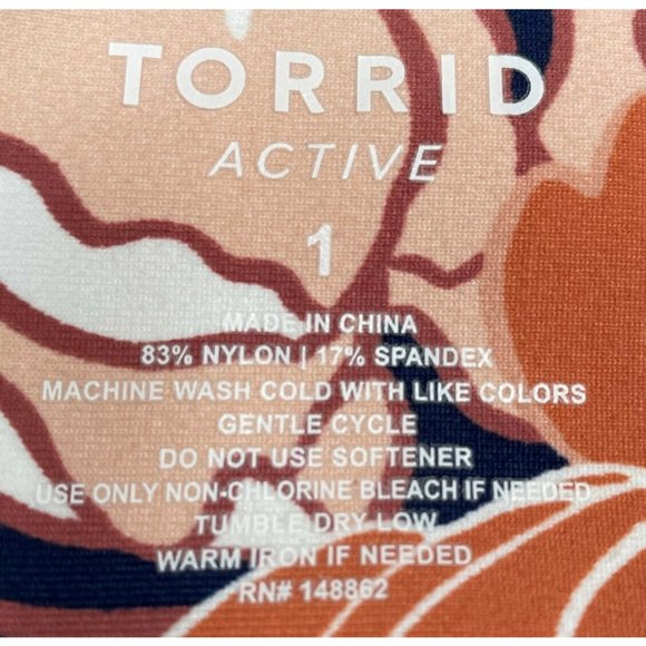 TORRID Plus Size 1X Navy Peach Floral Crop Wicking Active Leggings Pockets - Picture 5 of 8